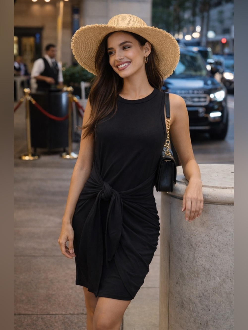 Black Wrap Knot-Front Sleeveless Dress size S worn once. Cool and stylish! 🌻